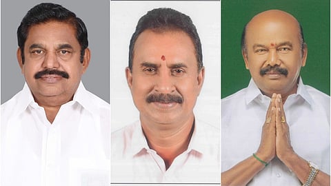 எடப்பாடி பழனிசாமி, எஸ்.பி.வேலுமணி, வி.வி.ராஜன் செல்லப்பா (இடமிருந்து வலமாக)