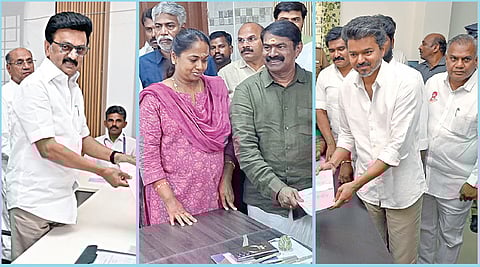 சட்டப்பேரவைத் தேர்தல் களைகட்டியது: ஸ்டாலின், விஜய், சீமான் மனுதாக்கல்