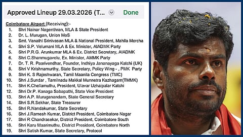 ேகாவை வந்த பிரதமரை வரவேற்க அளிக்கப்பட்ட பெயர் பட்டியல். இதில் அண்ணாமலை பெயர் இல்லை.