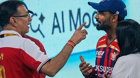 எல்எஸ்ஜி அணி உரிமையாளர் சஞ்சீவ் கோயங்கா மற்றும் கேப்டன் ரிஷப் பந்த்