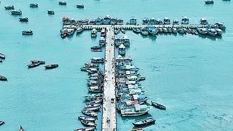 ராமேசுவரம் மீன்பிடி இறங்குதளத்தின் கழுகுப்பார்வை காட்சி.