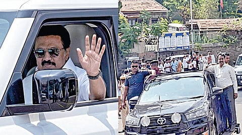 கொடைக்கானலுக்கு வந்த முதல்வர் ஸ்டாலினுக்கு சாலையின் இருபுறமும் திரண்டு நின்று கட்சியினர், பொதுமக்கள் உற்சாக வரவேற்பு அளித்தனர். அவர்களை நோக்கி கையசைத்த முதல்வர்.