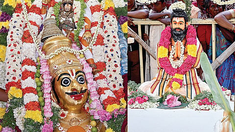 மண்டூக முனிவருக்கு சாப விமோசனம் அளிக்க கருட வாகனத்தில் எழுந்தருளிய  சுந்தரராஜ பெருமாள்.