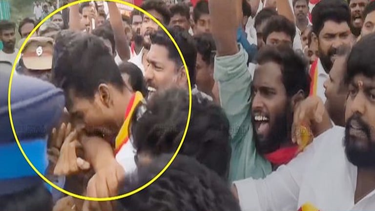 போலீஸ் காவலரின் கையை கடித்த தவெக உறுப்பினர் கைது - தருமபுரியில் நடந்தது என்ன?