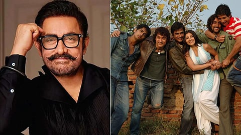 Aamir Khan (left), Poster of Rang De Basanti (right)