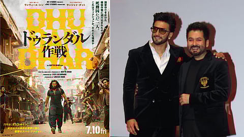 Dhurandhar's official poster for Japan (left), Ranveer Singh and Aditya Dhar (right)