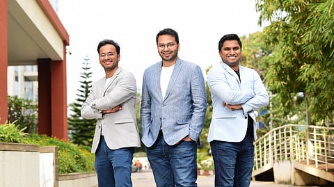 (Left to right) Pocket FM co-founder and CTO Prateek Dixit, co-founder and CEO Rohan Nayak, and co-founder Nishanth KS