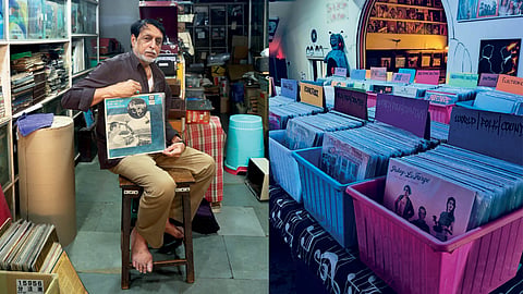 Salim from Haji Ebrahim Record Store sits holding one of many in his collection; JD’s Jukebox in Kochi