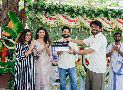 Naga Chaitanya at the official pooja ceremony with the Dhooth 2 crew