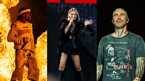 Travis Scott's Circus Maximus Tour in India, Isabel LaRosa performing at Lollapalooza India 2025, and Maroon 5's debut concert in India 