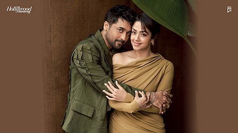 On Jyotika:
GKD.edit Outfit
MÈROH Earrings
Zohra and Noya Rings.

On Suriya:
Khanijo Outfit.