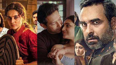 " Gandhari" poster, still from " Musafir Cafe", " Mirzapur" poster