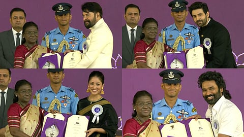 Mammootty, Kartik Aaryan, Yami Gautam Dhar and Dhanush receiving their National Film Awards