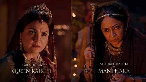 Lara Dutta as Queen Kaikeyi and Sheeba Chadha as Manthara 