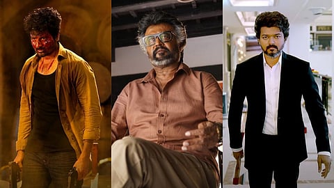 Sivakarthikeyan, Rajinikanth and Vijay in stills from 'Doctor', 'Jailer' and 'Beast'
