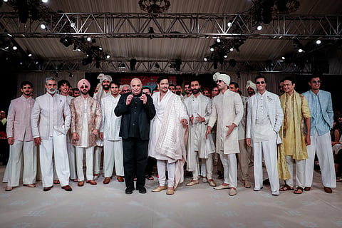 Designer Tarun Tahiliani at Tasva's show with showstopper Ali Fazal and the models.