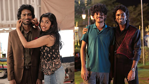 Pradeep Ranganathan and Mamitha Baiju in 'Dude'; director Keerthiswaran on the sets of the film