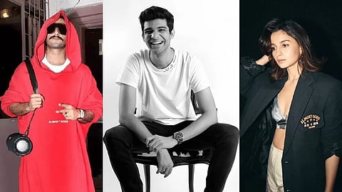 Designer Dhruv Khurana (centre), whose designs have been worn by the likes of Ranveer Singh (left) and Alia Bhatt (right).