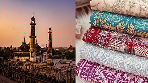 Left Image: Bara Imambra in Lucknow, Right Image: Colourful Chikankari Kurtis
