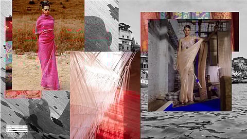 Images from Ekaya Banaras's iconic collections and one from their latest collaboration with label 431-88