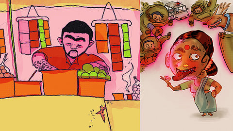 Some of Radha Patkar's lively illustrations.