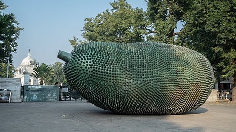 Cast in solid bronze, artist Paresh Maity's massive sculpture in the shape of a jackfruit is a commentary on the resilience of community in the face of challenging urbanity.