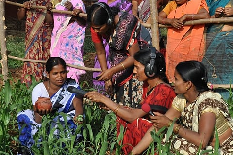The Deccan Development Society (DDS), a non-profit striving towards agricultural development, conceptualised Sangham Radio as an opportunity for Dalit and Indigenous women to share their cultural knowledge with others in their community. 