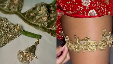 Images of Lehenga Inspired Indian Lingerie and Gota Patti Garters from Canada Based Design TKC Design Inc.