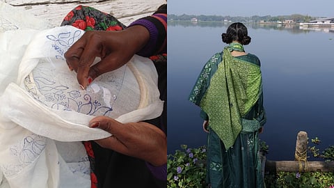 Images of handwork being done on clothes and Image from latest spring summer campaign of homegrown fashion brand Injiri