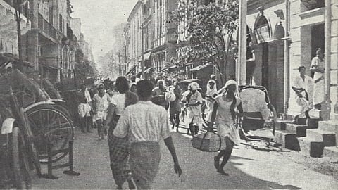 Burmese Indians fleeing the streets of Rangoon (now Yangon) in December 1941. 