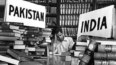 Captured by the photojournalist David Douglas Duncan, this image of BS Kesavan ostensibly dividing books in the Imperial Secretariat Library was run in Life magazine in August, 1947. India and Pakistan.