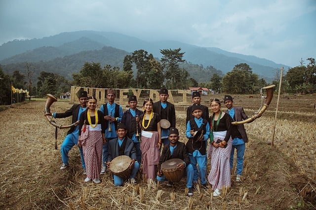 Musicians flaunting the Naumati Baja, or the nine traditional instruments.