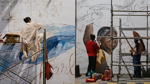 The mural was co-created through open community paint sessions with local residents, Indian Coast Guard personnel, mangrove workers, fishing communities, and an intergenerational group of Fearless Ambassadors from across South Asia.