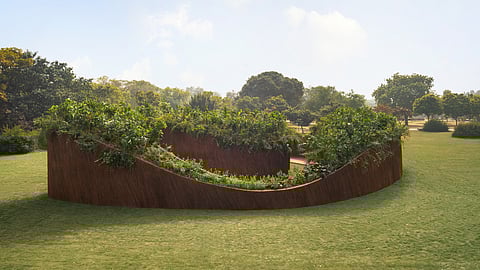 the Aranyani Pavilion by conservationist Tara Lal transforms the invasive lantana camara into a living architectural statement about ecological repair and decolonial futures. 