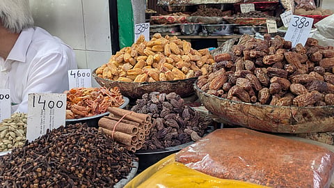 Spice market entrance, filled with spices.