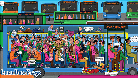 Created for Greenpeace India's Imaginarium Exhibition, Shubhang Ojha's Luru Bus X-Rays transforms Bengaluru's BMTC buses into a vibrant portrait of the city itself.