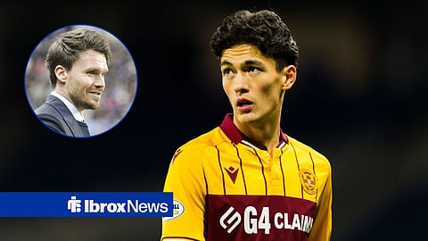 Elijah Just in action for Motherwell, Rangers boss Danny Rohl in inset.