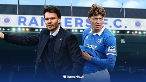 Danny Rohl and Ryan Naderi at Ibrox stadium