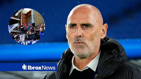 Shanghai Port manager, Kevin Muscat, with Rangers fans signing at Ibrox in small inset to the left.