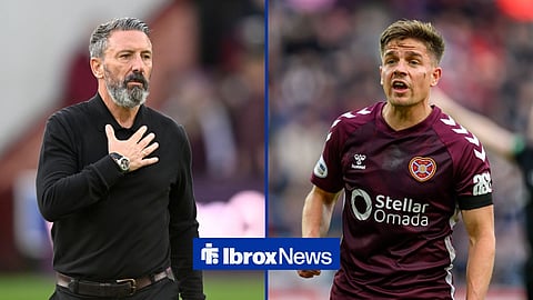 Derek McInnes managing Hearts, Rangers target Cammy Devlin in action.
