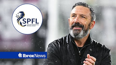 Rangers' new manager Derek McInnes with SPFL logo in circular inset