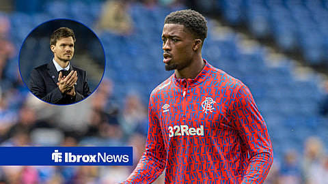 Emmanuel Fernandez in pre-match Rangers action, Danny Rohl in inset.