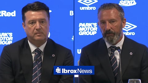 Jim Gillespie and Derek McInnes speaking in a Rangers press conference