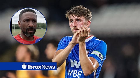 Dan Neil applauds the Sunderland fans, with a circular inset of Jermain Defoe talking to Sky Sports.