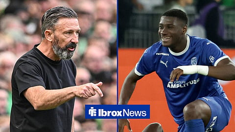 Derek McInnes on the touchline on the left and Sankhoun Diawara in action for Troyes on the right