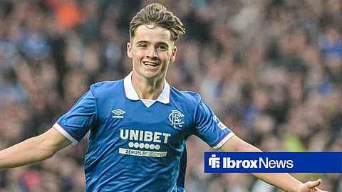Findlay Curtis celebrating after scoring for Rangers