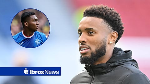 Rangers striker Youssef Chermiti an a circular inset of Alfredo Morelos