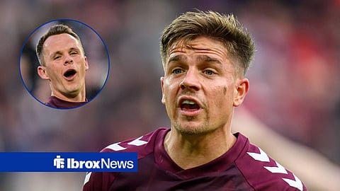 Ex-Hearts duo in action, Cammy Devlin and Lawrence Shankland 
