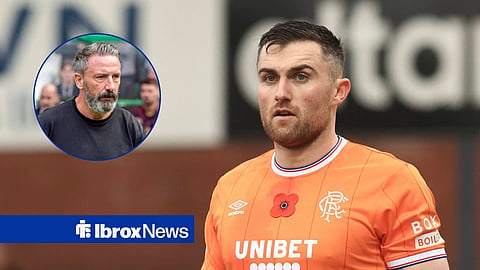John Souttar in action for Rangers, Derek McInnes in inset