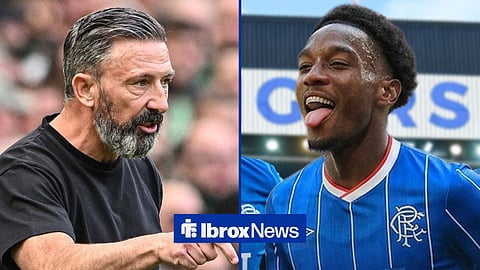Derek McInnes on the touchline with Amario Cozier-Duberry in a Rangers jersey